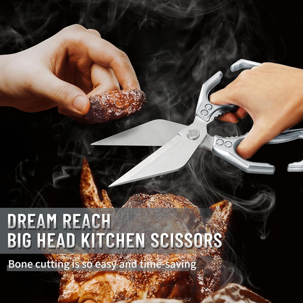 Heavy Duty Poultry Shears for Food with Red Ergonomic Handle
