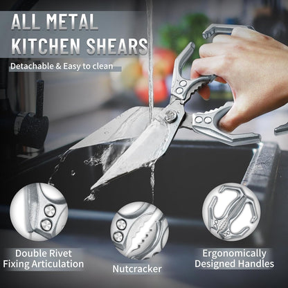 Heavy Duty Poultry Shears for Food with Red Ergonomic Handle