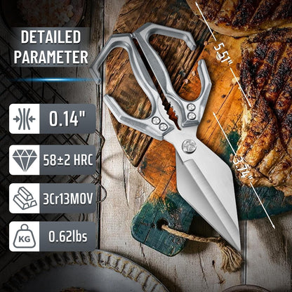 Heavy Duty Poultry Shears for Food with Red Ergonomic Handle