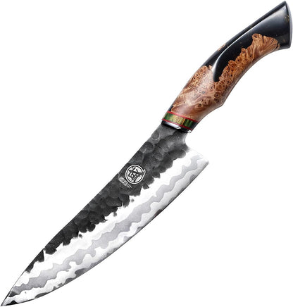 8-Inch Japanese Gyuto Chef Knife, 440C Damascus Steel | Precision Pull Cuts, Deep-Cryo Edge Stability, 2.2 mm Thin Blade Control, Maple Burl Handle, Sandalwood Box