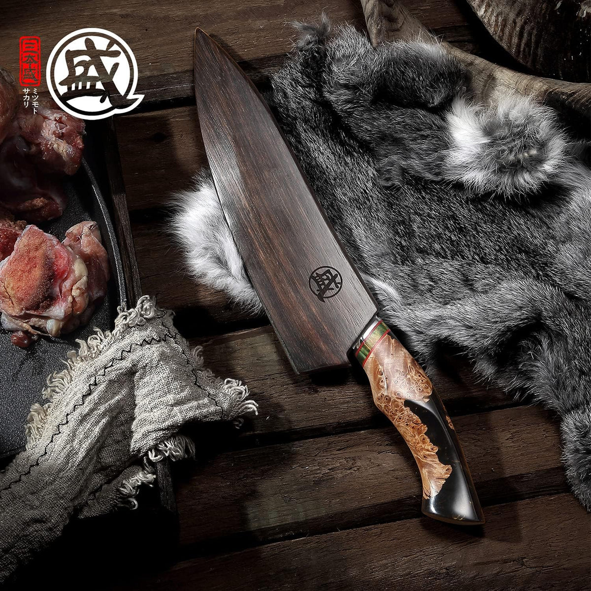 8-Inch Japanese Gyuto Chef Knife, 440C Damascus Steel | Precision Pull Cuts, Deep-Cryo Edge Stability, 2.2 mm Thin Blade Control, Maple Burl Handle, Sandalwood Box