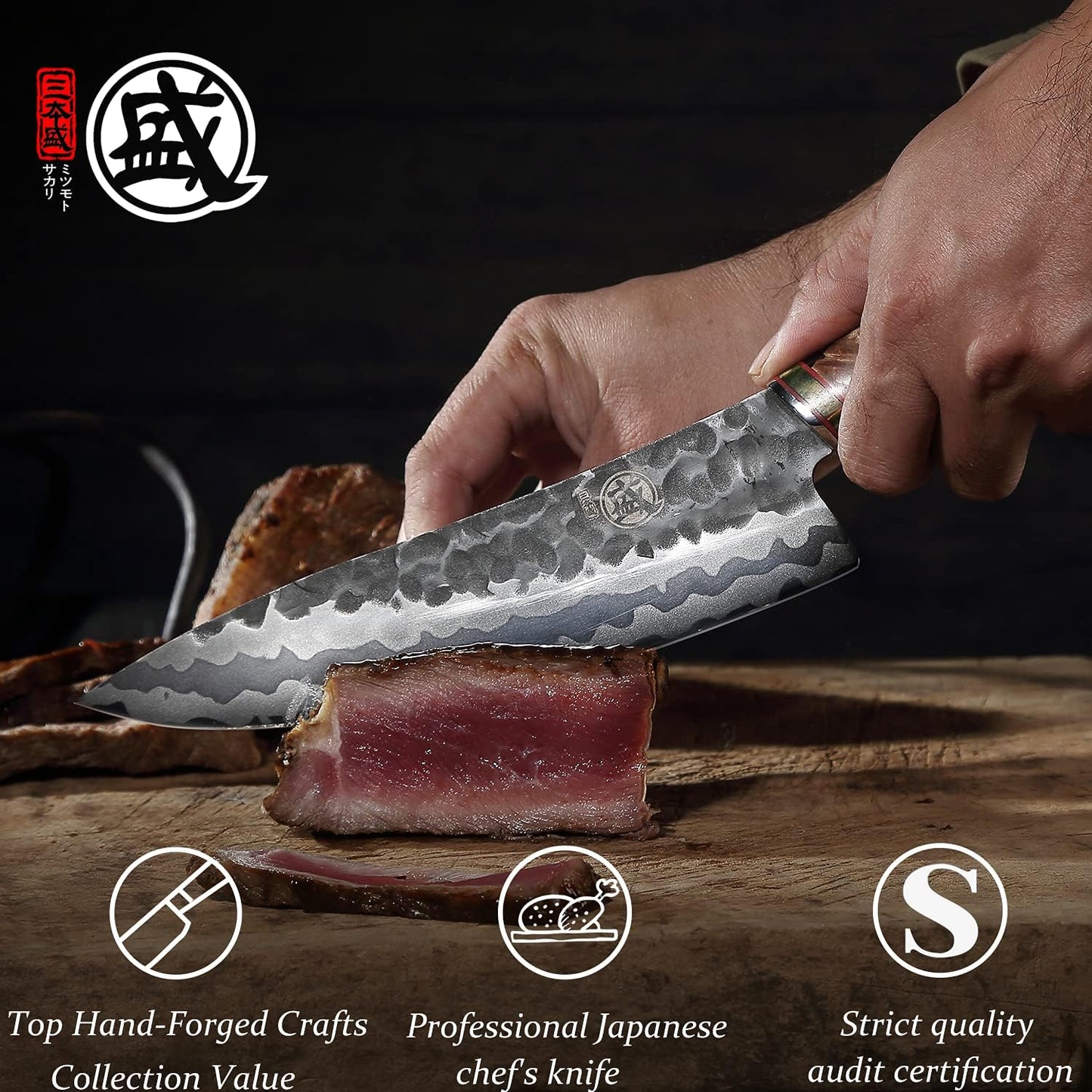 8-Inch Japanese Gyuto Chef Knife, 440C Damascus Steel | Precision Pull Cuts, Deep-Cryo Edge Stability, 2.2 mm Thin Blade Control, Maple Burl Handle, Sandalwood Box