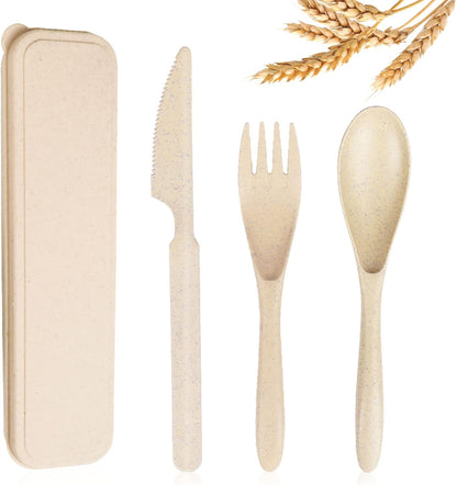 Reusable Travel Utensils Set with Case, Pink Wheat Straw Portable Knife Fork Spoons Tableware, Eco-Friendly BPA Free Cutlery for Kids and Adults as Travel Picnic Camping Utensils