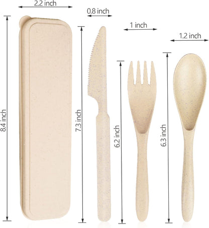 Reusable Travel Utensils Set with Case, Pink Wheat Straw Portable Knife Fork Spoons Tableware, Eco-Friendly BPA Free Cutlery for Kids and Adults as Travel Picnic Camping Utensils
