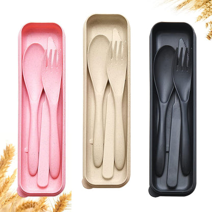 Reusable Travel Utensils Set with Case, Pink Wheat Straw Portable Knife Fork Spoons Tableware, Eco-Friendly BPA Free Cutlery for Kids and Adults as Travel Picnic Camping Utensils