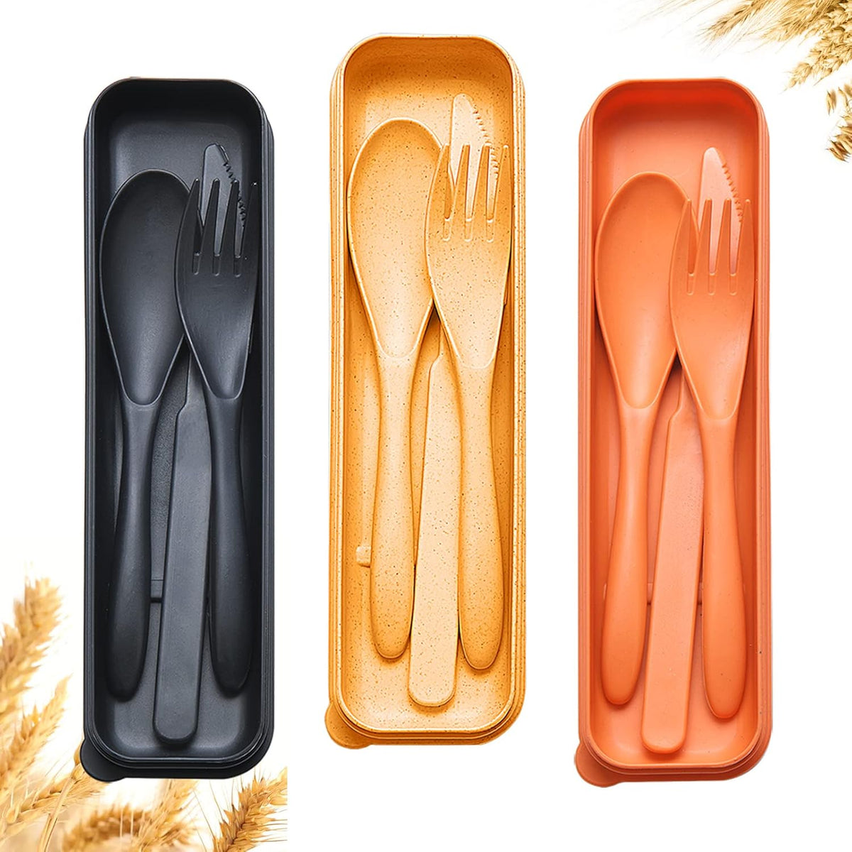 Reusable Travel Utensils Set with Case, Pink Wheat Straw Portable Knife Fork Spoons Tableware, Eco-Friendly BPA Free Cutlery for Kids and Adults as Travel Picnic Camping Utensils