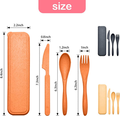 Reusable Travel Utensils Set with Case, Pink Wheat Straw Portable Knife Fork Spoons Tableware, Eco-Friendly BPA Free Cutlery for Kids and Adults as Travel Picnic Camping Utensils