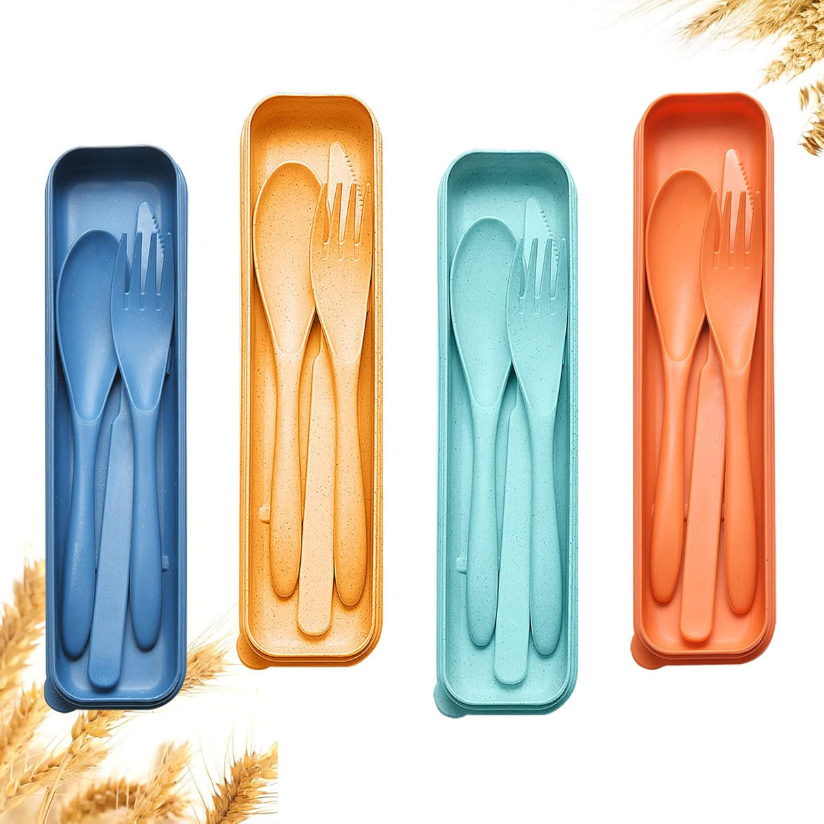 Reusable Travel Utensils Set with Case, Pink Wheat Straw Portable Knife Fork Spoons Tableware, Eco-Friendly BPA Free Cutlery for Kids and Adults as Travel Picnic Camping Utensils
