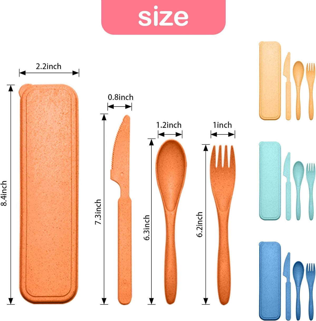 Reusable Travel Utensils Set with Case, Pink Wheat Straw Portable Knife Fork Spoons Tableware, Eco-Friendly BPA Free Cutlery for Kids and Adults as Travel Picnic Camping Utensils