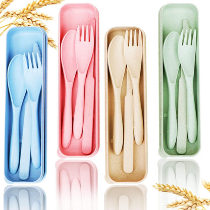 Reusable Travel Utensils Set with Case, Pink Wheat Straw Portable Knife Fork Spoons Tableware, Eco-Friendly BPA Free Cutlery for Kids and Adults as Travel Picnic Camping Utensils