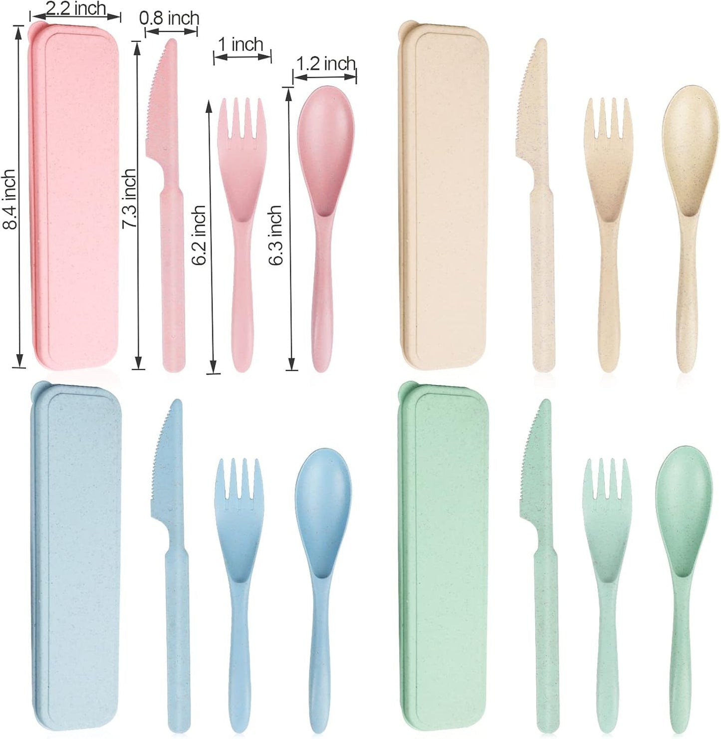 Reusable Travel Utensils Set with Case, Pink Wheat Straw Portable Knife Fork Spoons Tableware, Eco-Friendly BPA Free Cutlery for Kids and Adults as Travel Picnic Camping Utensils