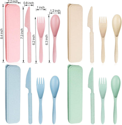Reusable Travel Utensils Set with Case, Pink Wheat Straw Portable Knife Fork Spoons Tableware, Eco-Friendly BPA Free Cutlery for Kids and Adults as Travel Picnic Camping Utensils