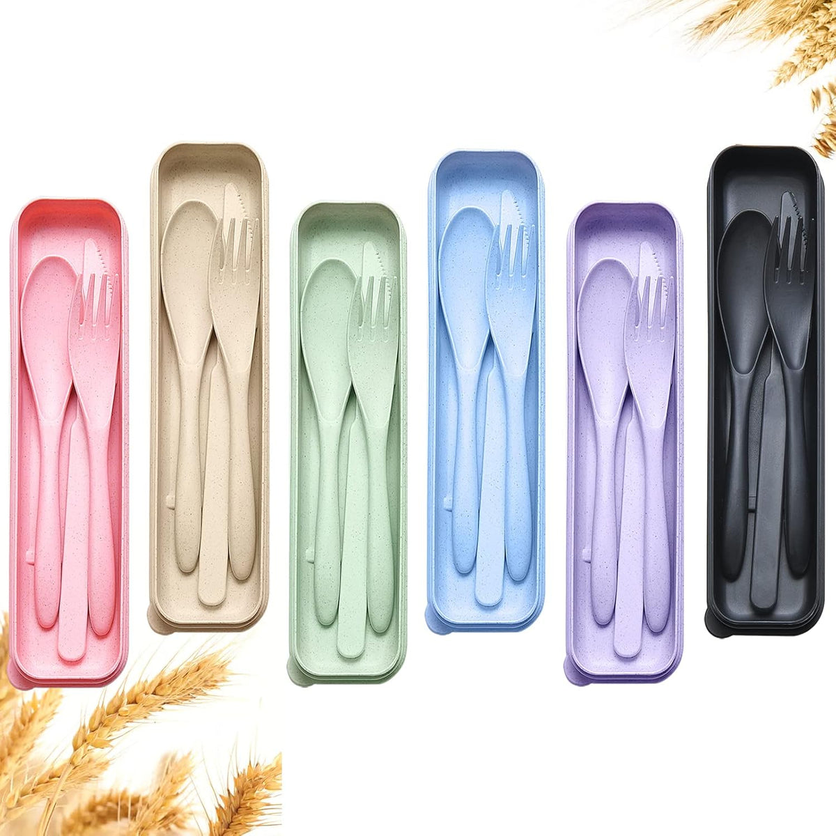Reusable Travel Utensils Set with Case, Pink Wheat Straw Portable Knife Fork Spoons Tableware, Eco-Friendly BPA Free Cutlery for Kids and Adults as Travel Picnic Camping Utensils