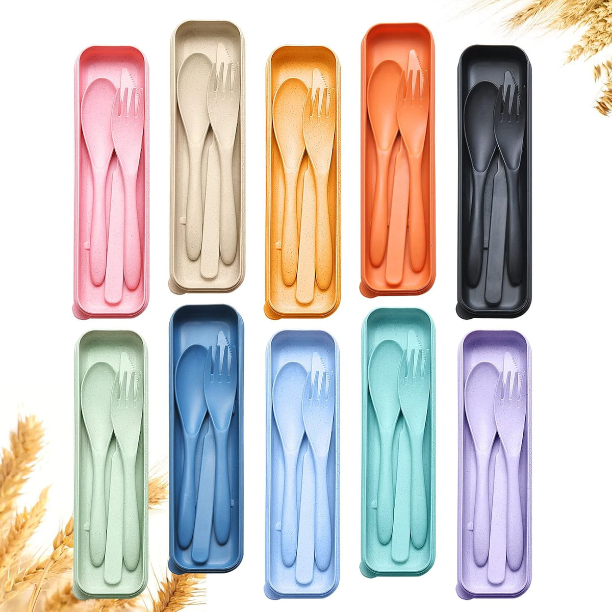 Reusable Travel Utensils Set with Case, Pink Wheat Straw Portable Knife Fork Spoons Tableware, Eco-Friendly BPA Free Cutlery for Kids and Adults as Travel Picnic Camping Utensils