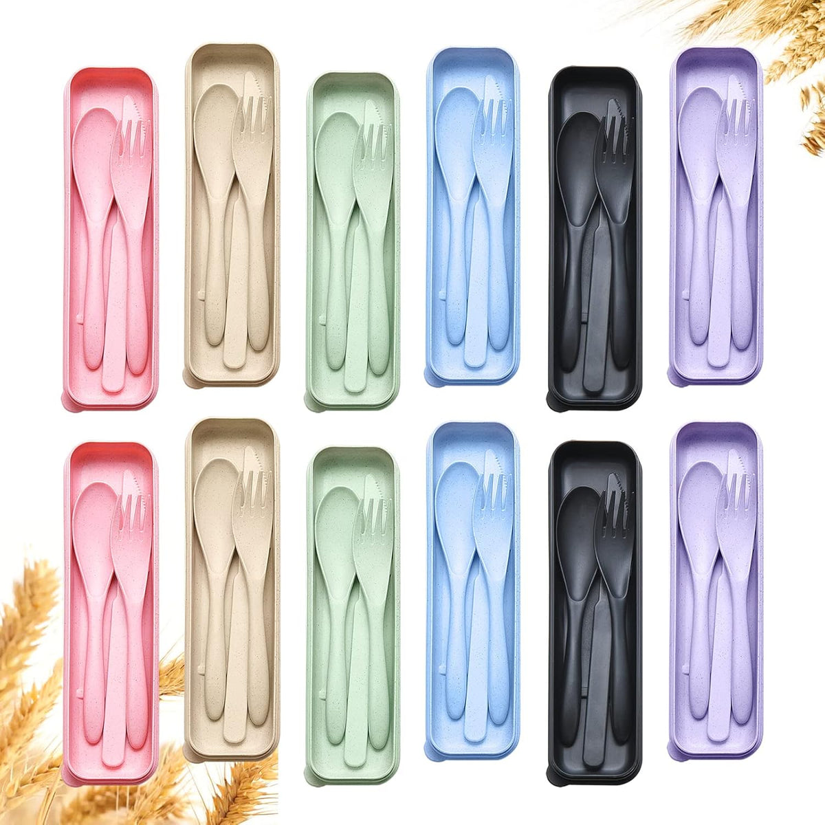 Reusable Travel Utensils Set with Case, Pink Wheat Straw Portable Knife Fork Spoons Tableware, Eco-Friendly BPA Free Cutlery for Kids and Adults as Travel Picnic Camping Utensils