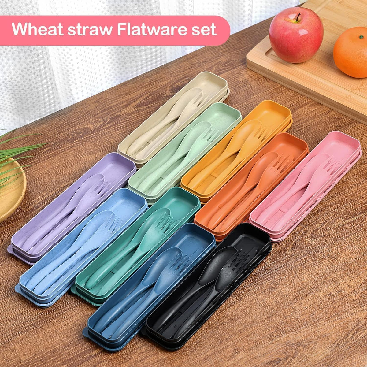 Reusable Travel Utensils Set with Case, Pink Wheat Straw Portable Knife Fork Spoons Tableware, Eco-Friendly BPA Free Cutlery for Kids and Adults as Travel Picnic Camping Utensils