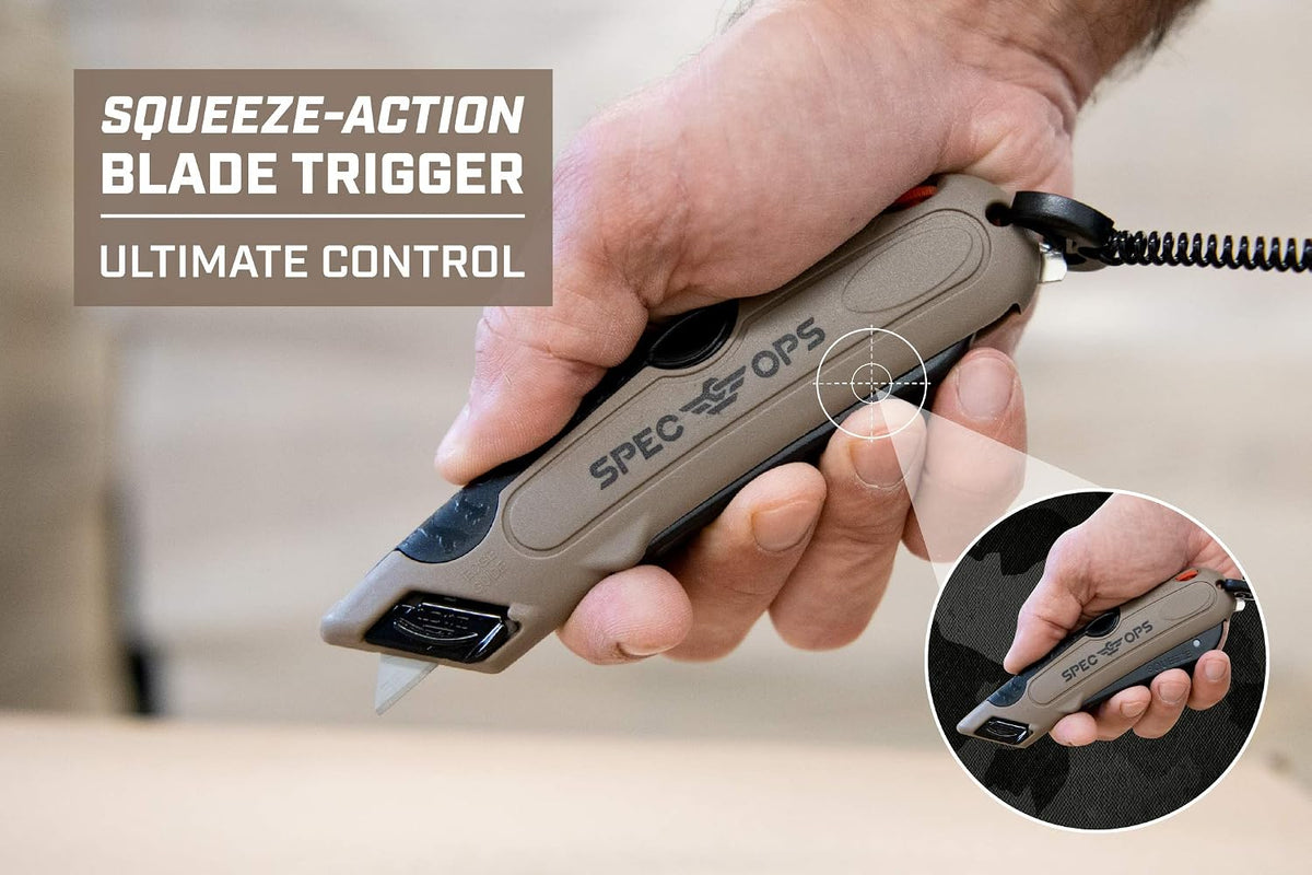 Tools Safety Knife Box Cutter, Self-Retracting Utility Knife for Warehouse & Cardboard Cutting with Holster and Lanyard