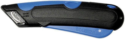 Self-Retracting Blade Safety Cutter, Left and Right Edge Guide, 3 Depth Setting, Preloaded with 3 Blades - Black/Blue (VC900)