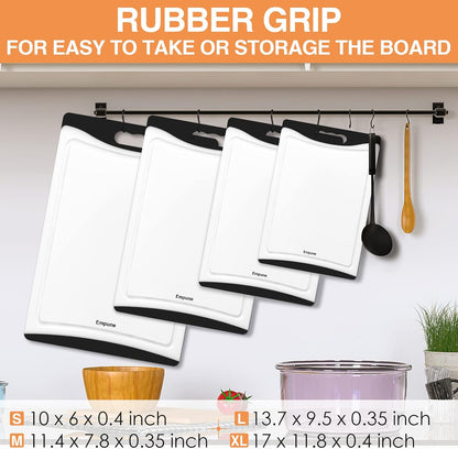 Extra Large Cutting Boards, Plastic Cutting Boards for Kitchen (Set of 4) Cutting Board Set Dishwasher Safe Chopping Board with Juice Grooves Easy-Grip Handles, Black