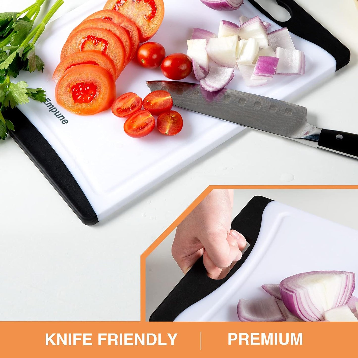 Extra Large Cutting Boards, Plastic Cutting Boards for Kitchen (Set of 4) Cutting Board Set Dishwasher Safe Chopping Board with Juice Grooves Easy-Grip Handles, Black