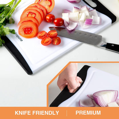 Extra Large Cutting Boards, Plastic Cutting Boards for Kitchen (Set of 4) Cutting Board Set Dishwasher Safe Chopping Board with Juice Grooves Easy-Grip Handles, Black
