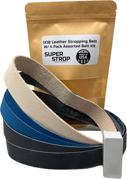 1 X 18 inch Assorted Sharpening Belt Kit with Leather Honing Strop Belt