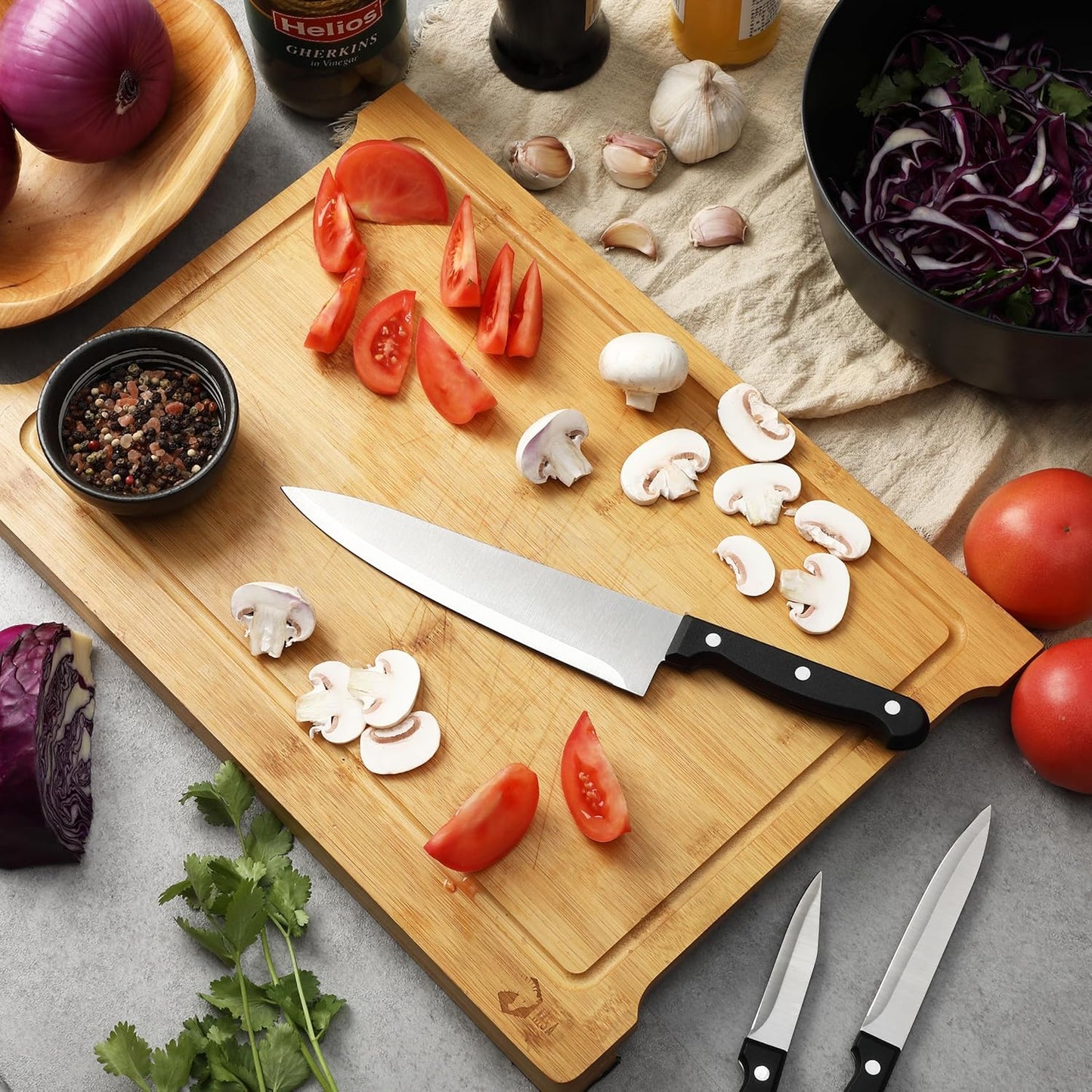 Kitchen Knife Set, 14 pcs, Stainless Steel Knife Set with Block and Sharpener