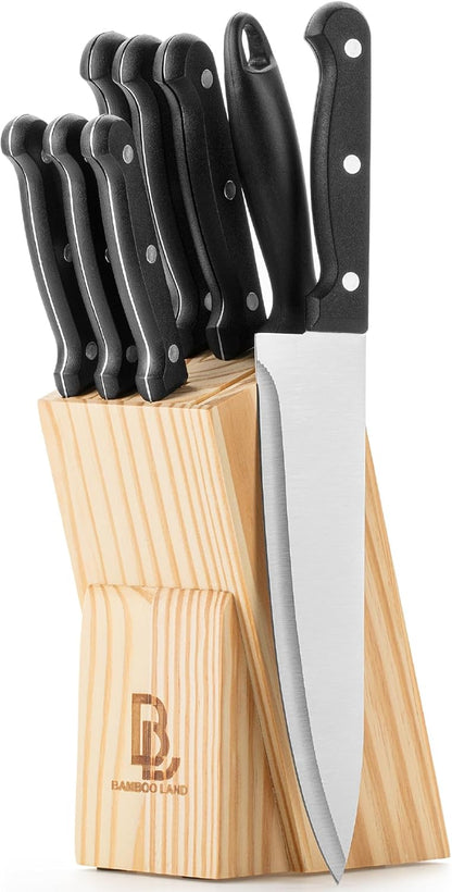 Kitchen Knife Set, 14 pcs, Stainless Steel Knife Set with Block and Sharpener