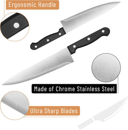 Kitchen Knife Set, 14 pcs, Stainless Steel Knife Set with Block and Sharpener