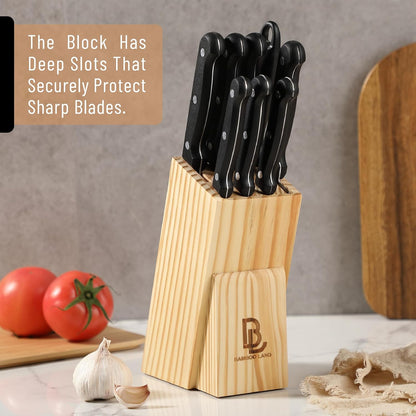 Kitchen Knife Set, 14 pcs, Stainless Steel Knife Set with Block and Sharpener
