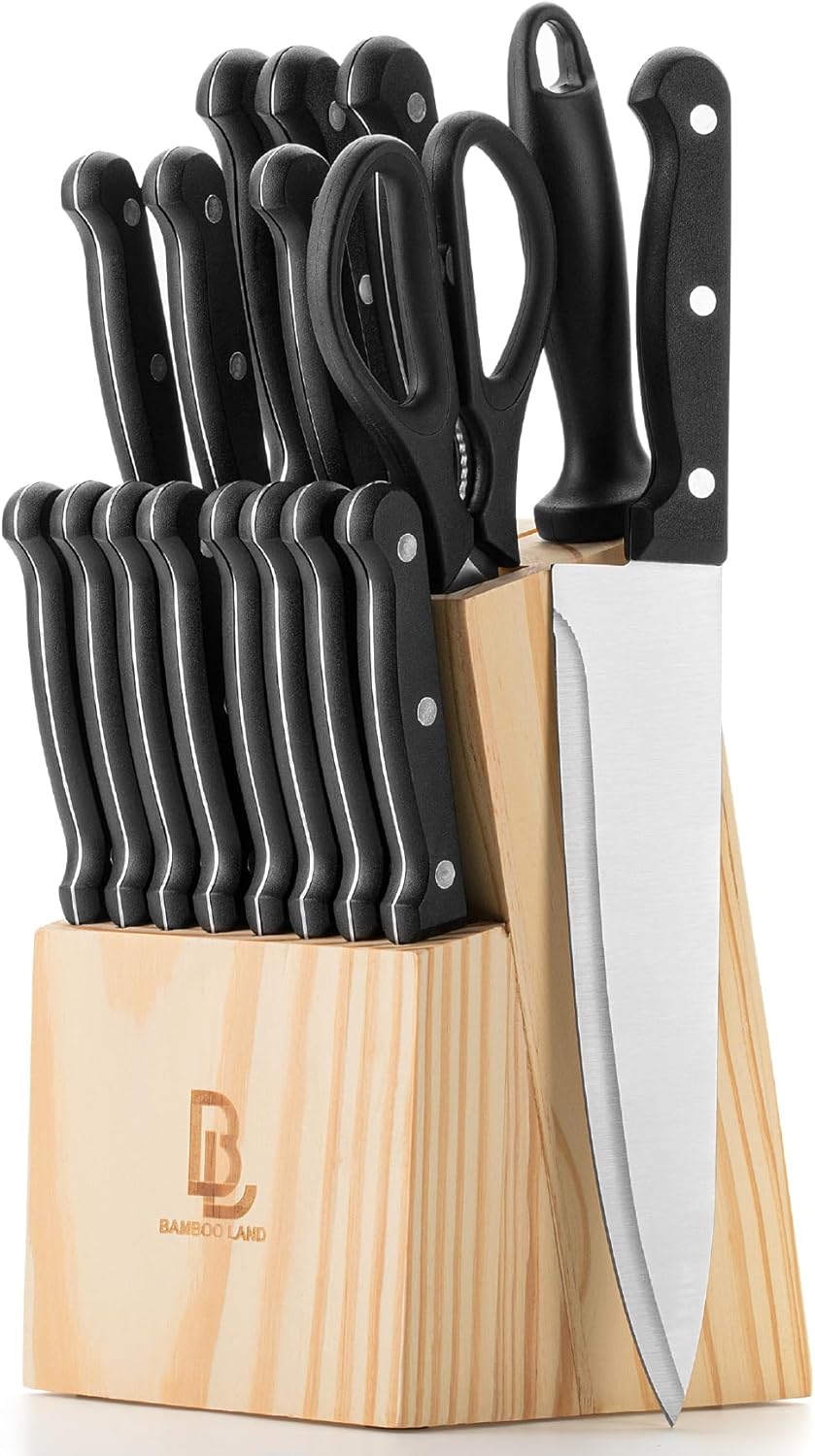 Kitchen Knife Set, 14 pcs, Stainless Steel Knife Set with Block and Sharpener
