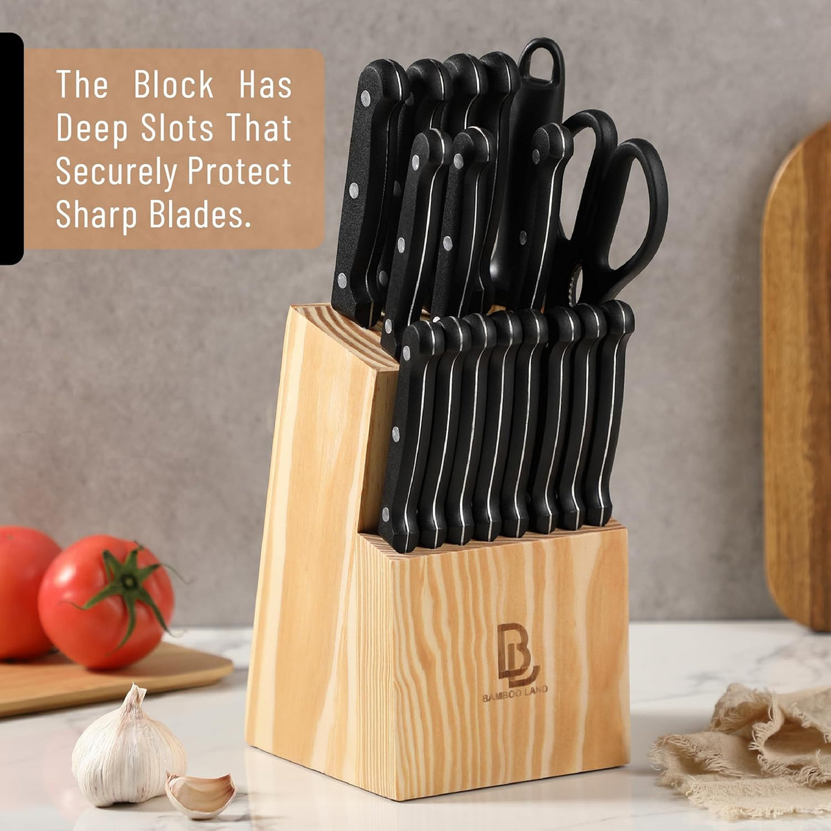 Kitchen Knife Set, 14 pcs, Stainless Steel Knife Set with Block and Sharpener