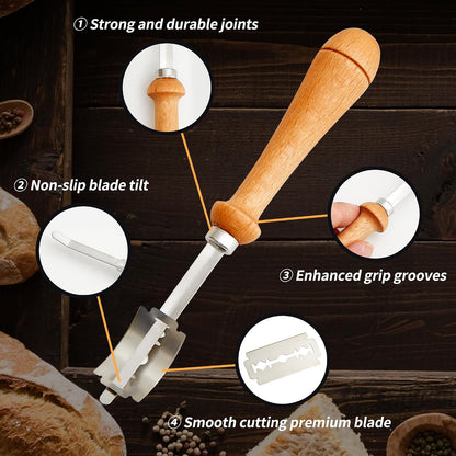Bread Lame Sourdough Scoring Tool - Dough Scorer Cutter Knife with 10 Stainless Steel Razor Blades, Finger Sleeves and Protective Cover, Essential Baking Supplies for French Baguttes & Homemade Bread