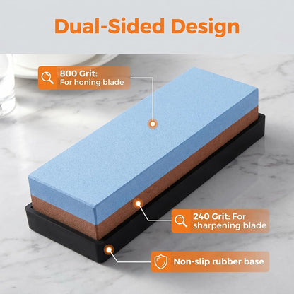 Knife Sharpening Stone 240/800 Grit 2 Sided Sharpener Whetstone,Professional Wetstone for Kitchen Knives Sharpener with Non-Slip Rubber,Orange Color Box Package