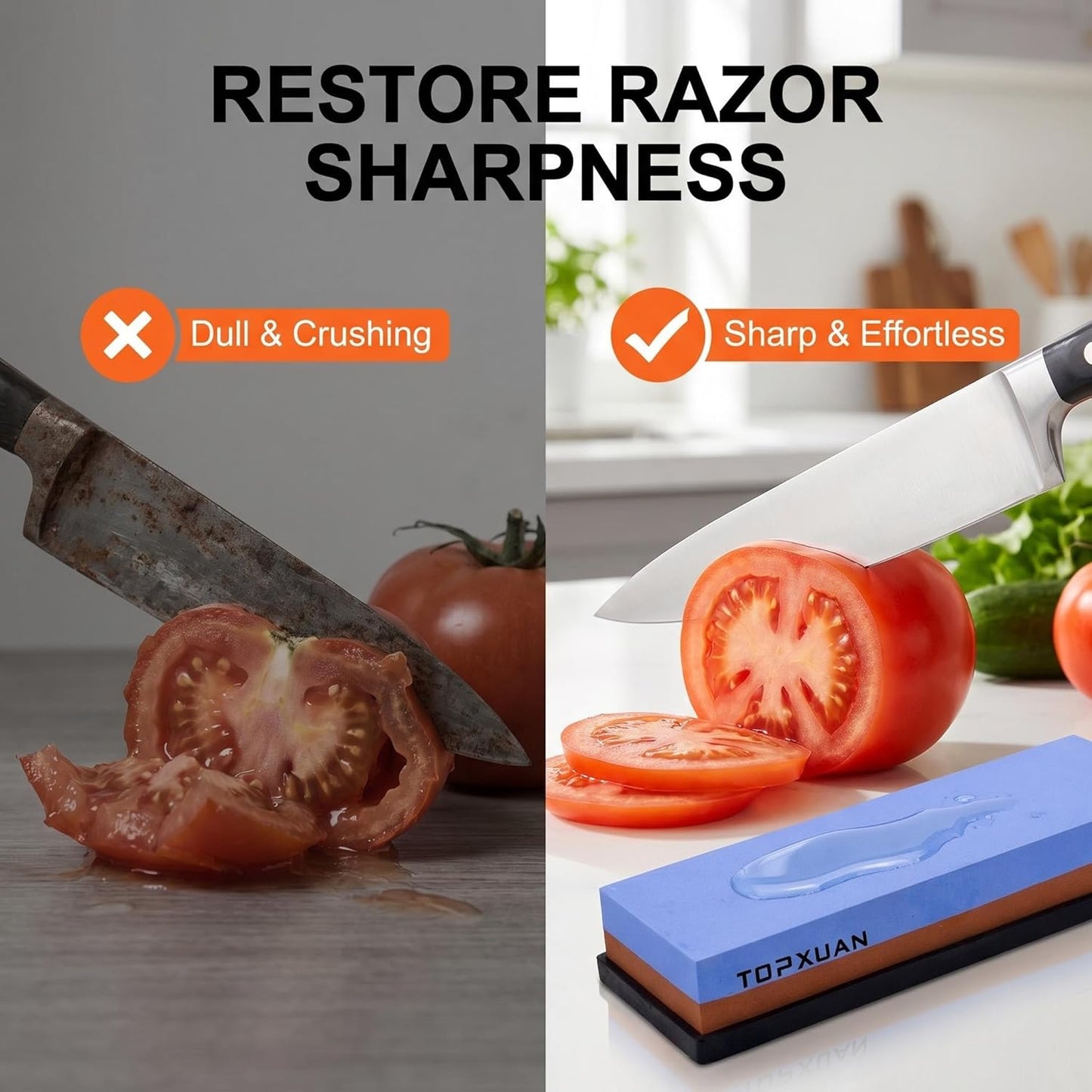 Knife Sharpening Stone 240/800 Grit 2 Sided Sharpener Whetstone,Professional Wetstone for Kitchen Knives Sharpener with Non-Slip Rubber,Orange Color Box Package