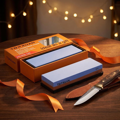 Knife Sharpening Stone 240/800 Grit 2 Sided Sharpener Whetstone,Professional Wetstone for Kitchen Knives Sharpener with Non-Slip Rubber,Orange Color Box Package