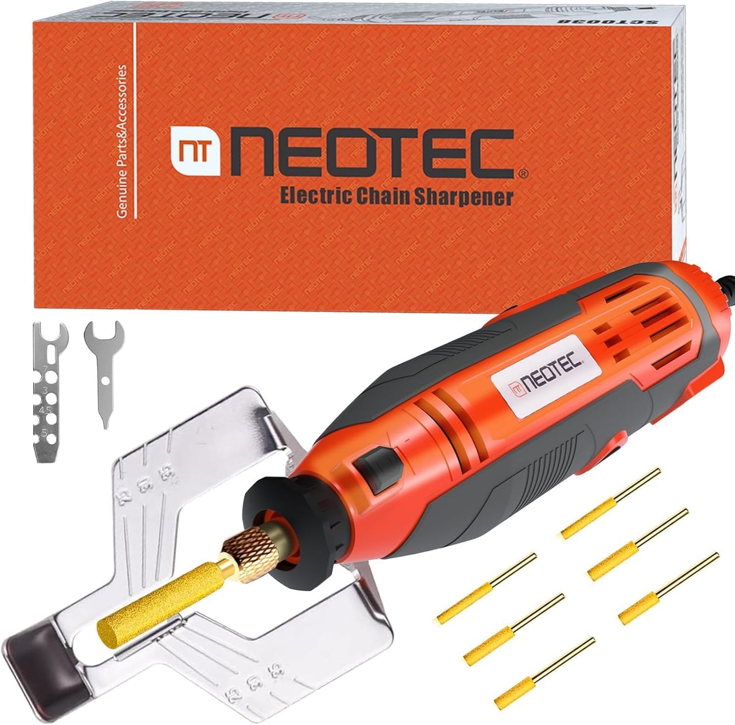 Electric Chainsaw Sharpener Kit On-Saw Quick Sharpening Tool with Angle Guide 6 Titanium Diamond Bits Restores Dull Chains in Minutes for Forestry Professionals and DIY Yard Work