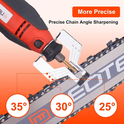 Electric Chainsaw Sharpener Kit On-Saw Quick Sharpening Tool with Angle Guide 6 Titanium Diamond Bits Restores Dull Chains in Minutes for Forestry Professionals and DIY Yard Work