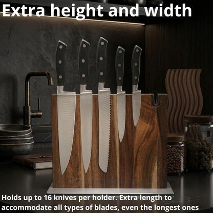 Magnetic Knife Block Stand XL with Built-in Knife Sharpener Wooden Magnetic Knife Holder for Kitchen Knife Storage Elegant and Sturdy Countertop Knife Stand Knife Magnet in Acacia Wood