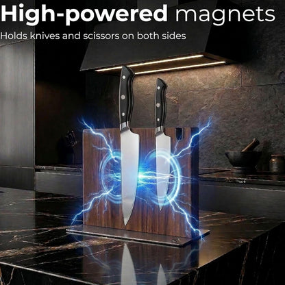 Magnetic Knife Block Stand XL with Built-in Knife Sharpener Wooden Magnetic Knife Holder for Kitchen Knife Storage Elegant and Sturdy Countertop Knife Stand Knife Magnet in Acacia Wood