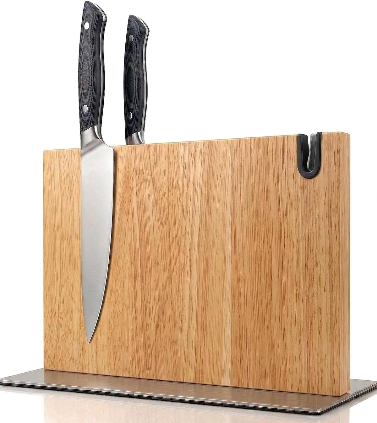 Magnetic Knife Block Stand XL with Built-in Knife Sharpener Wooden Magnetic Knife Holder for Kitchen Knife Storage Elegant and Sturdy Countertop Knife Stand Knife Magnet in Acacia Wood