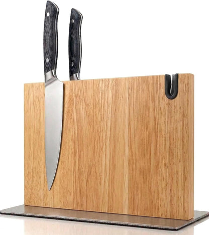 Magnetic Knife Block Stand XL with Built-in Knife Sharpener Wooden Magnetic Knife Holder for Kitchen Knife Storage Elegant and Sturdy Countertop Knife Stand Knife Magnet in Acacia Wood