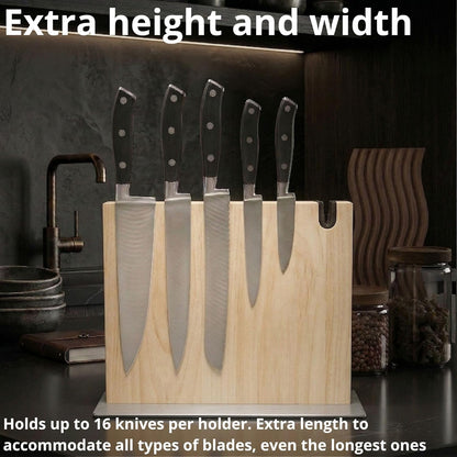 Magnetic Knife Block Stand XL with Built-in Knife Sharpener Wooden Magnetic Knife Holder for Kitchen Knife Storage Elegant and Sturdy Countertop Knife Stand Knife Magnet in Acacia Wood