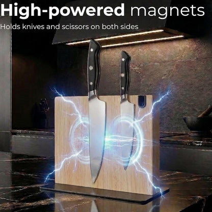 Magnetic Knife Block Stand XL with Built-in Knife Sharpener Wooden Magnetic Knife Holder for Kitchen Knife Storage Elegant and Sturdy Countertop Knife Stand Knife Magnet in Acacia Wood