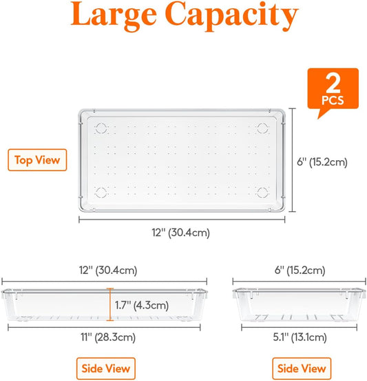 Silverware Drawer Organizer, 5.75" x 11.65" Clear Utensil Tray for Kitchen Drawer, Stackable Plastic Flatware and Cutlery Storage Box Divider for Spoons Forks Knives Tools, 2 Pack