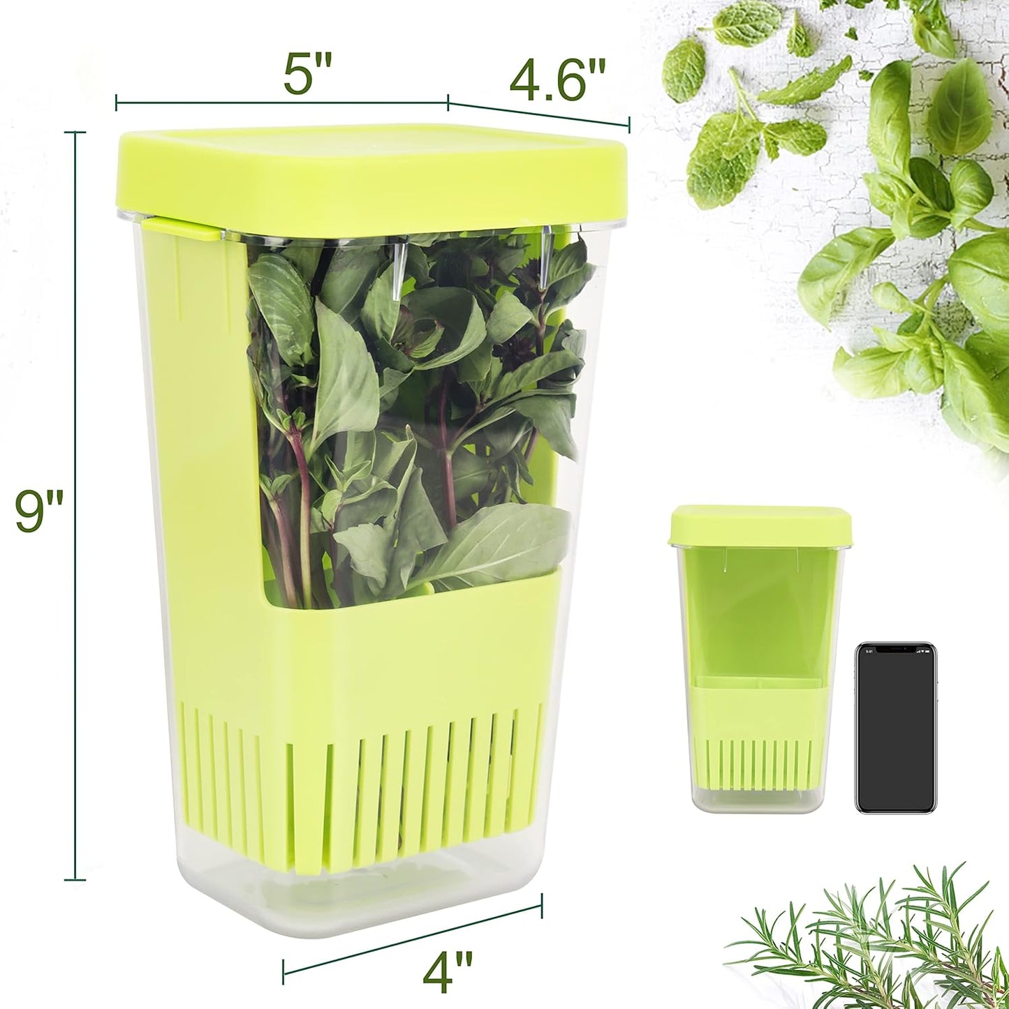 Herb Keeper Set: 3 Pack Herb Saver+1 Pack Herb Scissors+2 Pack Herb Stripper, BPA-Free Plastic Herb Container for Cilantro, Mint & Asparagus, Keeps Fresh Herbs for 3 Times Longer