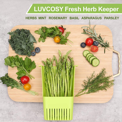 Herb Keeper Set: 3 Pack Herb Saver+1 Pack Herb Scissors+2 Pack Herb Stripper, BPA-Free Plastic Herb Container for Cilantro, Mint & Asparagus, Keeps Fresh Herbs for 3 Times Longer