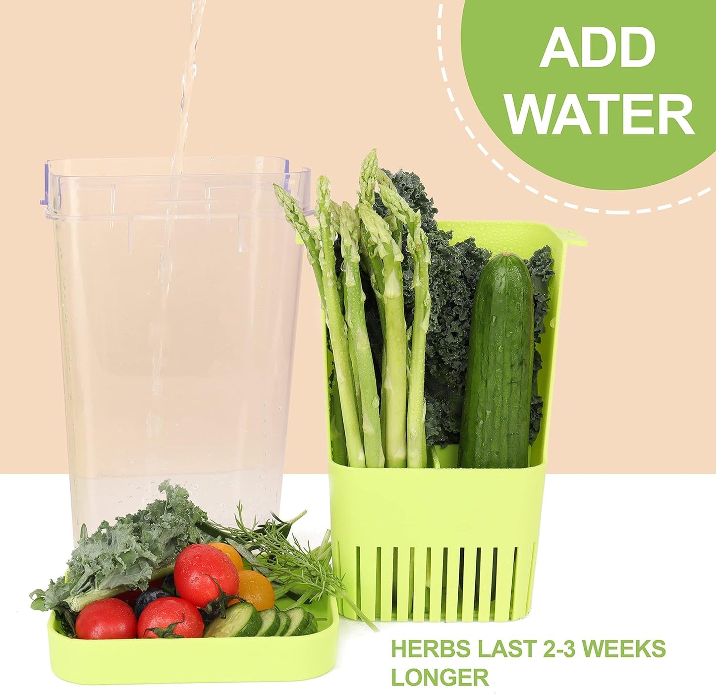Herb Keeper Set: 3 Pack Herb Saver+1 Pack Herb Scissors+2 Pack Herb Stripper, BPA-Free Plastic Herb Container for Cilantro, Mint & Asparagus, Keeps Fresh Herbs for 3 Times Longer