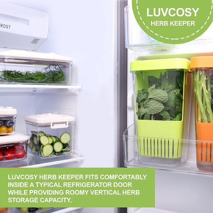 Herb Keeper Set: 3 Pack Herb Saver+1 Pack Herb Scissors+2 Pack Herb Stripper, BPA-Free Plastic Herb Container for Cilantro, Mint & Asparagus, Keeps Fresh Herbs for 3 Times Longer