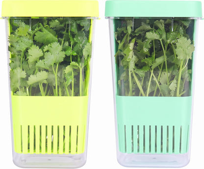 Herb Keeper Set: 3 Pack Herb Saver+1 Pack Herb Scissors+2 Pack Herb Stripper, BPA-Free Plastic Herb Container for Cilantro, Mint & Asparagus, Keeps Fresh Herbs for 3 Times Longer